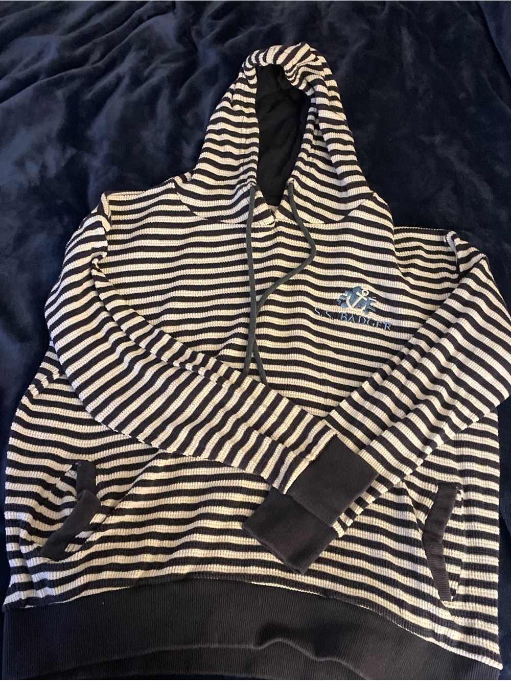 Badger Striped Black & White Hooded Pullover Sweatshirt
